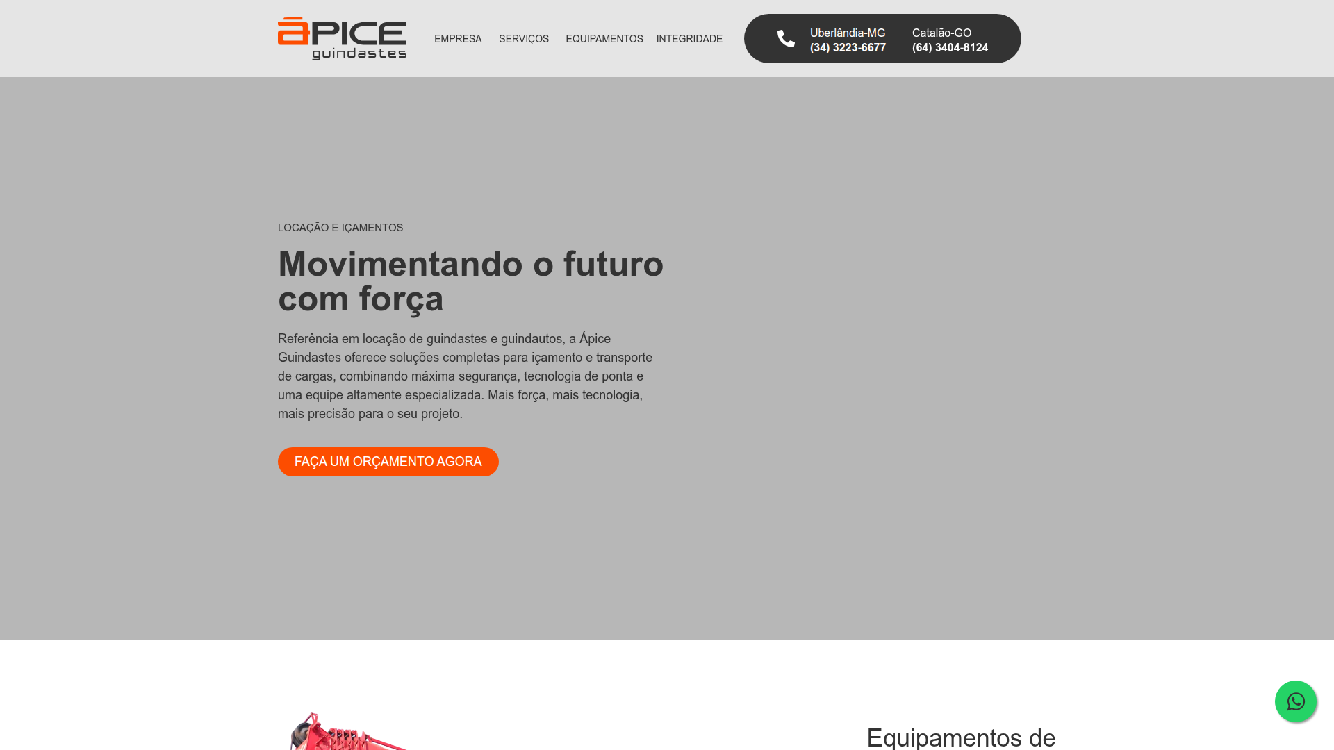 Site da Ápice Guindastes
