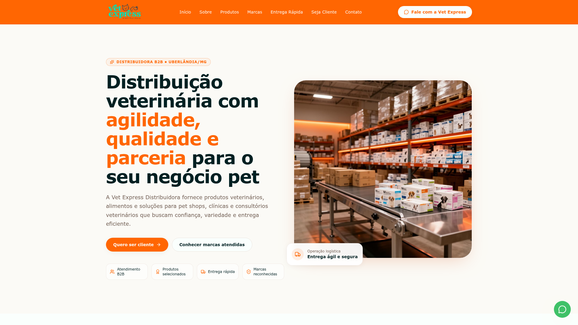 Site da Vet Express Distribuidora